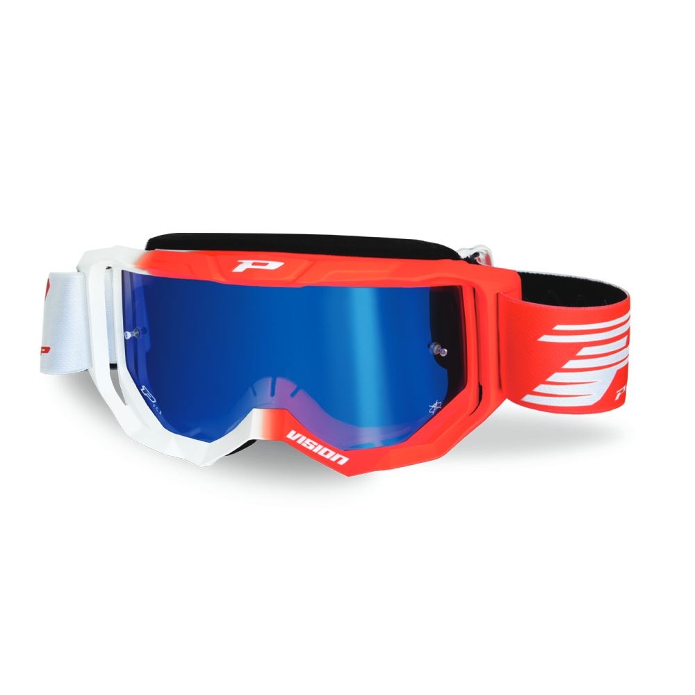 Masque Pro Grip Vision - Blanc Rouge écran miroir bleu